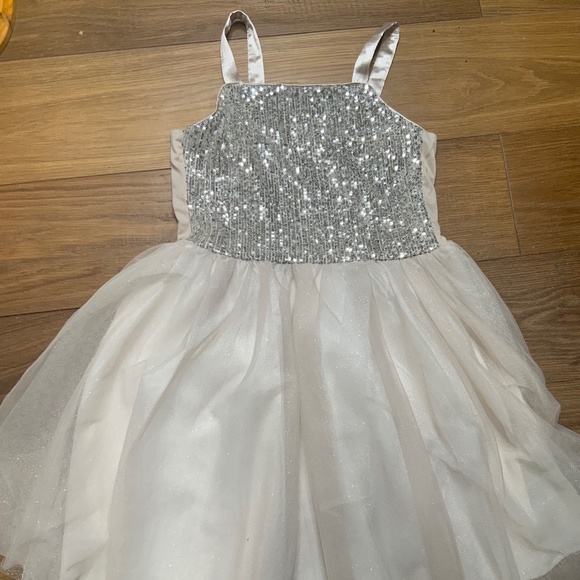 Sparkly Sequin Strapped Dress Cream and Silver - Picture 1 of 9